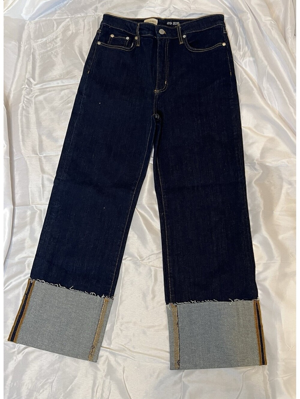Pilcro Anthropologie High Rise Cuffed Wide Leg Jeans Dark Wash Size 29 NWOT $148